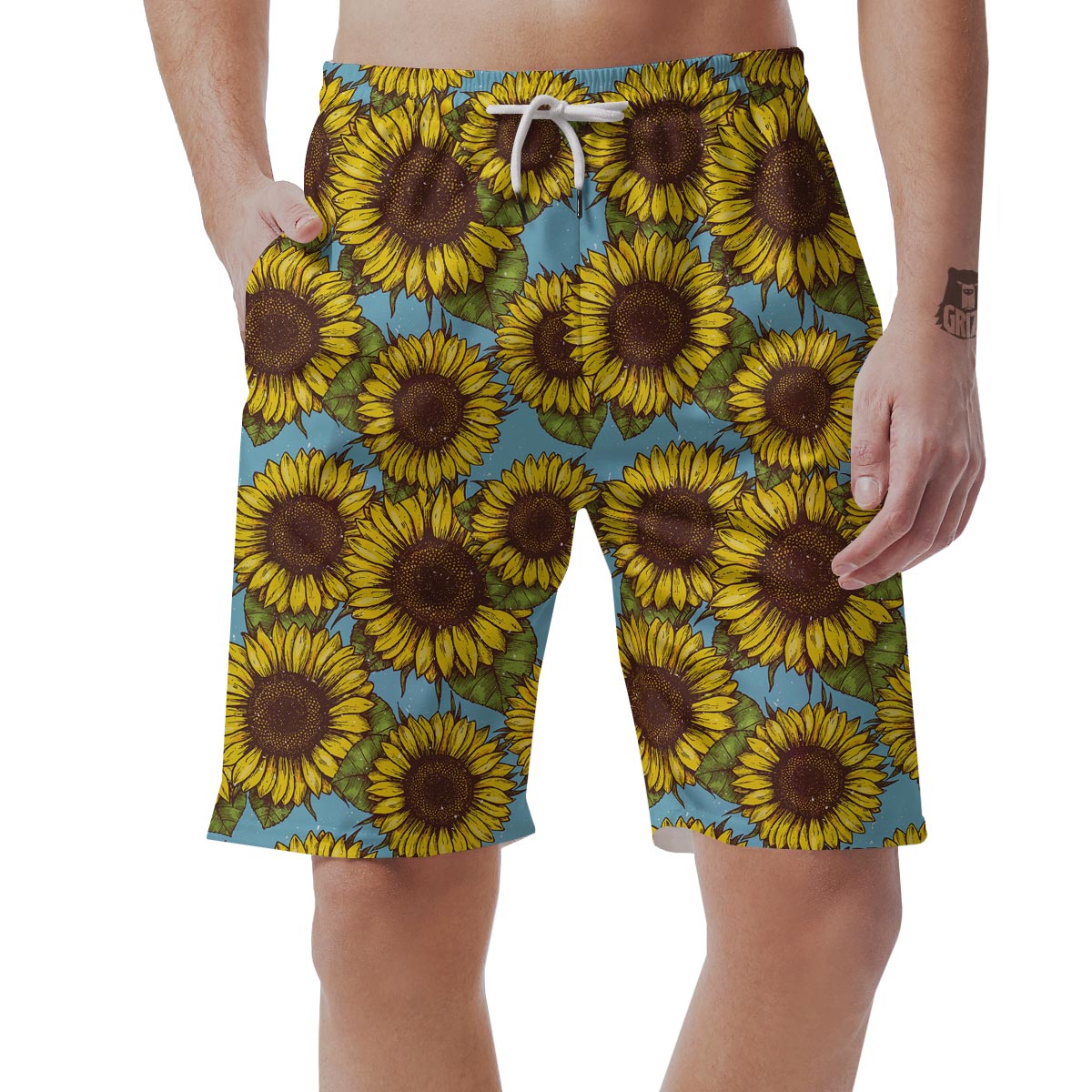 Blue Sunflower Print Men's Shorts-grizzshop