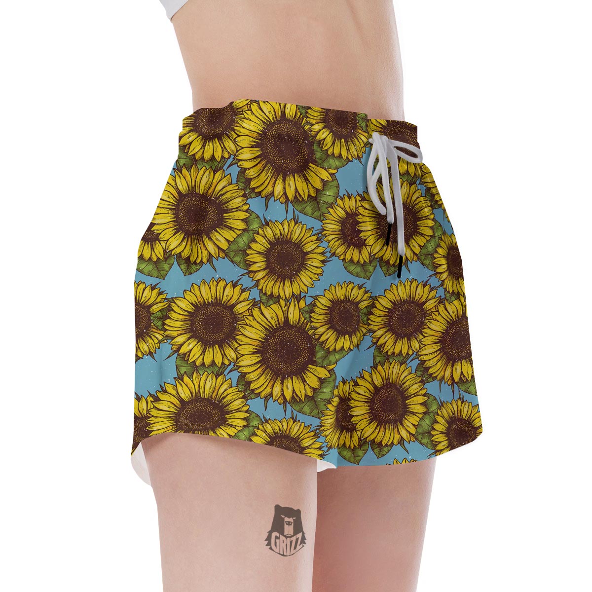 Blue Sunflower Print Women's Shorts-grizzshop