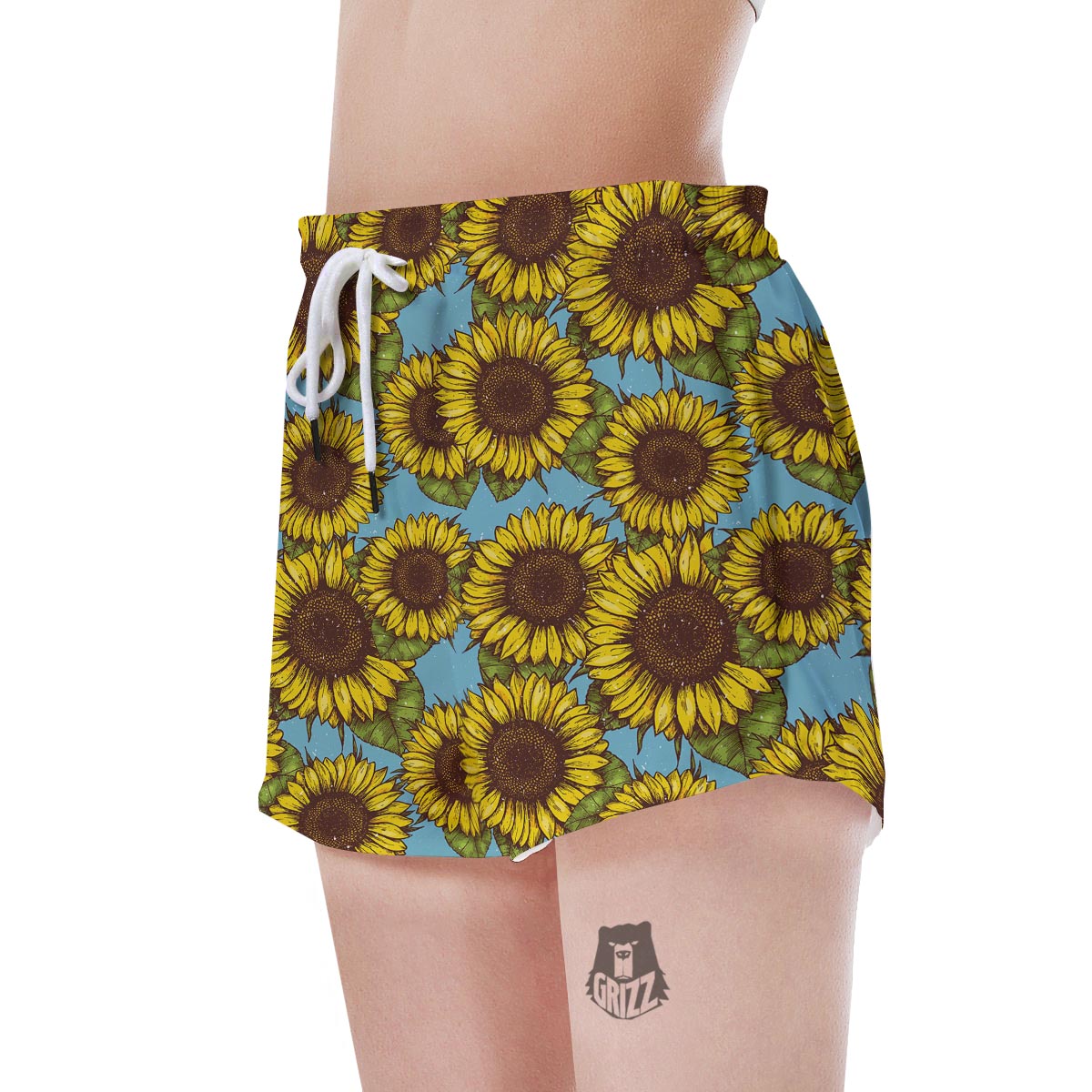 Blue Sunflower Print Women's Shorts-grizzshop