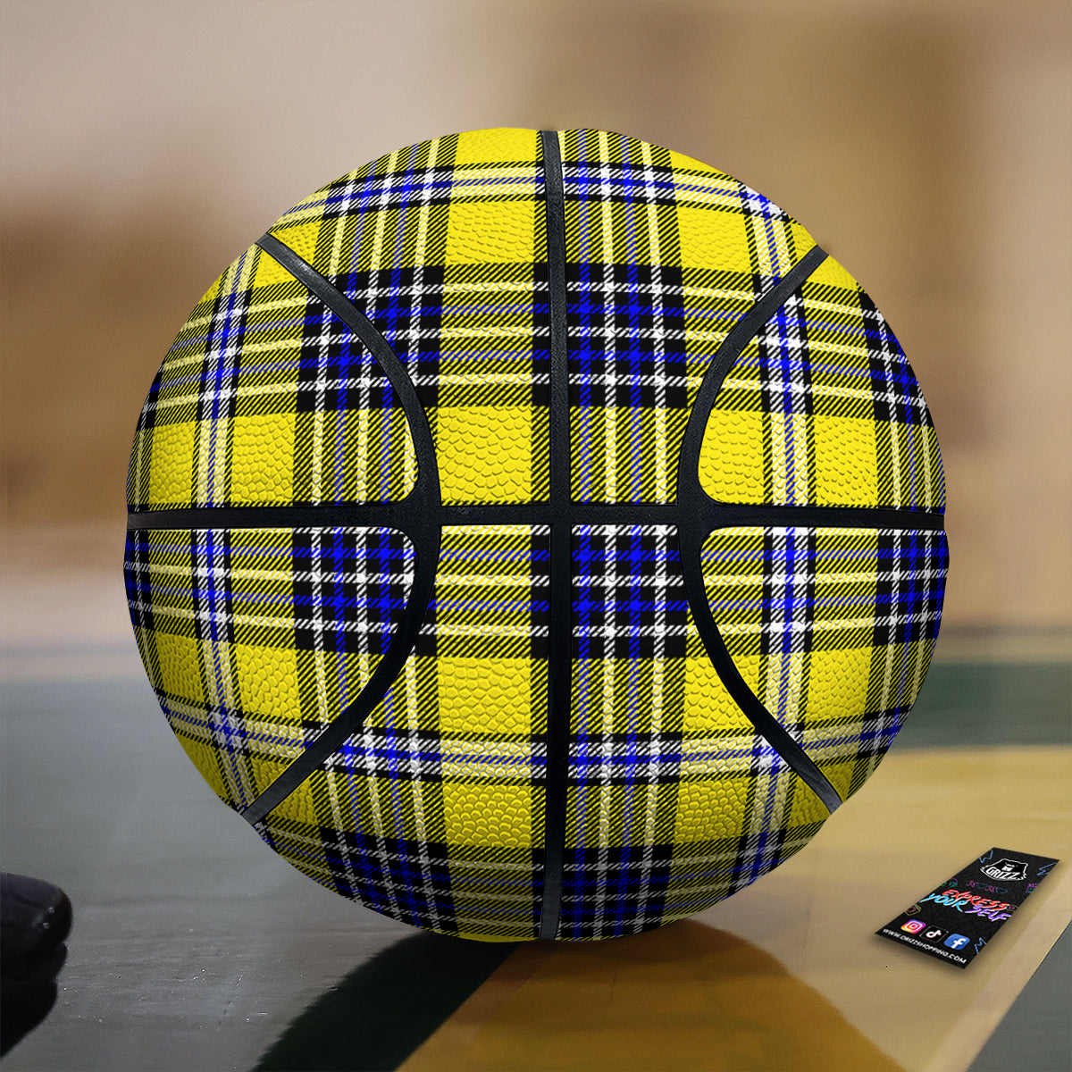 Blue Tartan And Black Yellow Print Pattern Basketball