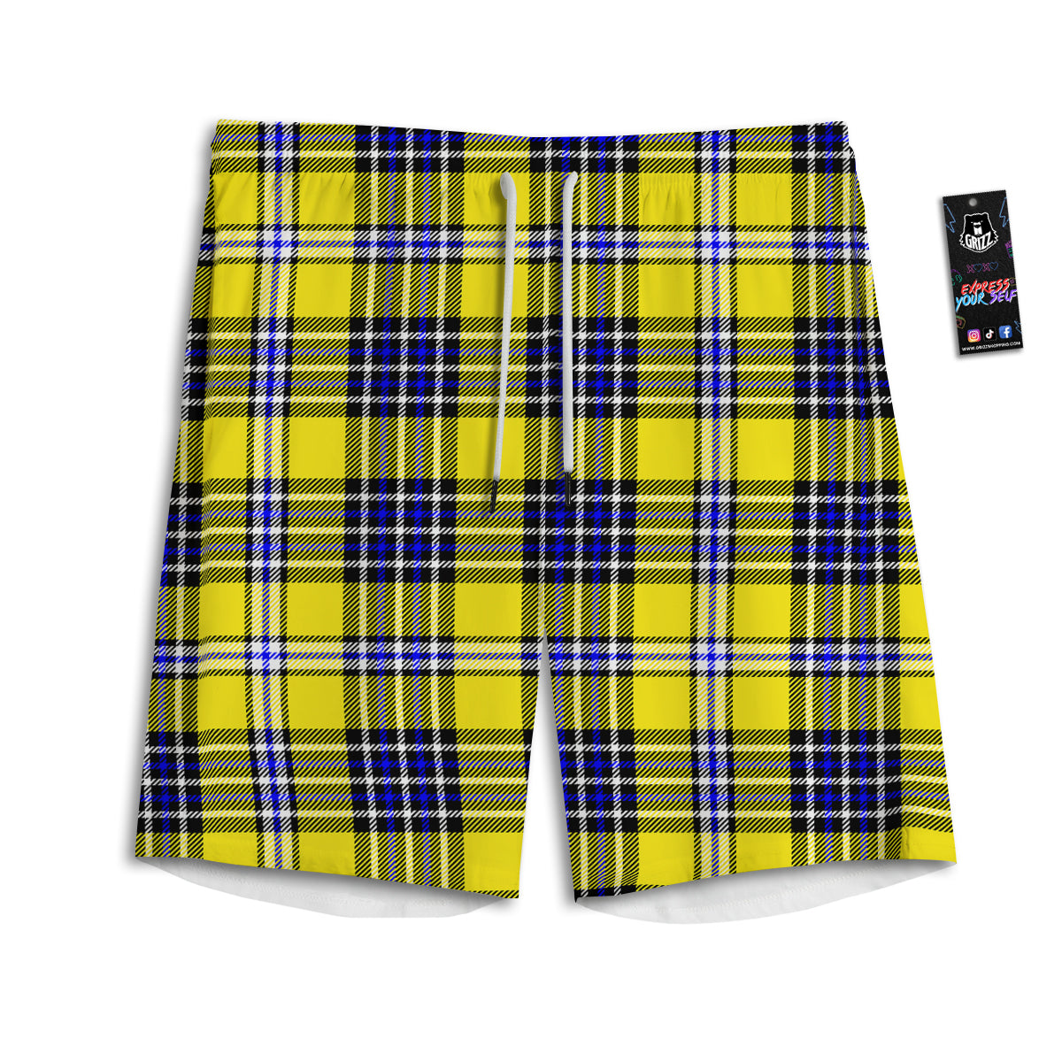 Blue Tartan And Black Yellow Print Pattern Men's Athletic Shorts