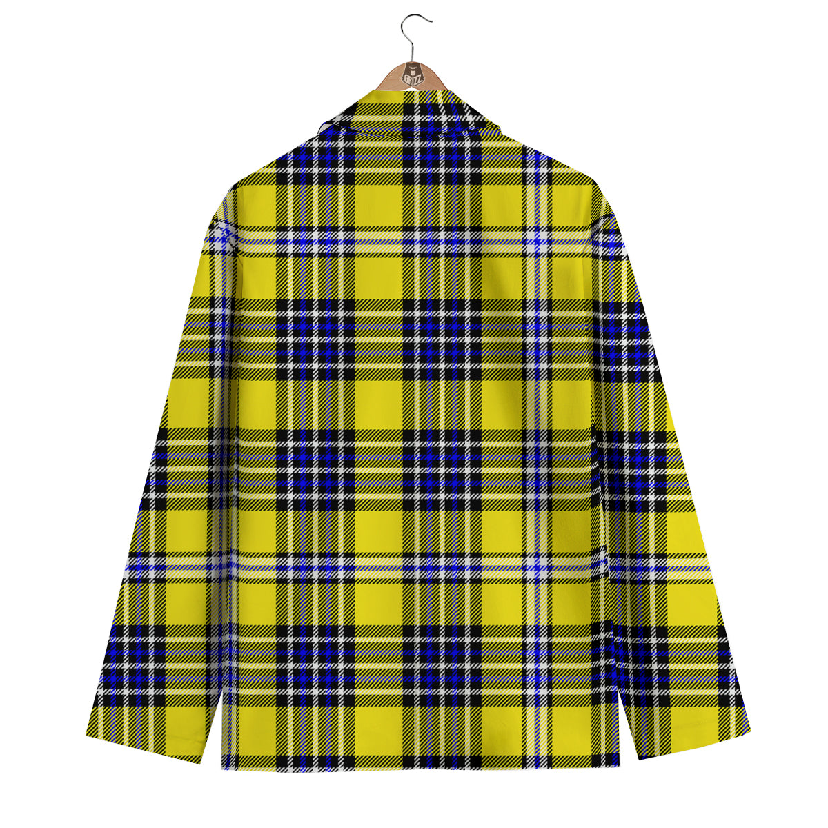 Blue Tartan And Black Yellow Print Pattern Men's Blazer-grizzshop