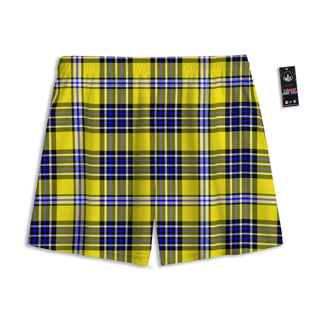 Blue Tartan And Black Yellow Print Pattern Mesh Shorts