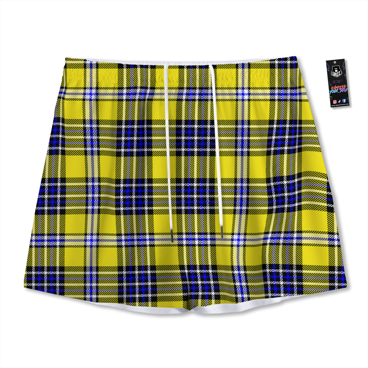 Blue Tartan And Black Yellow Print Pattern Mesh Shorts