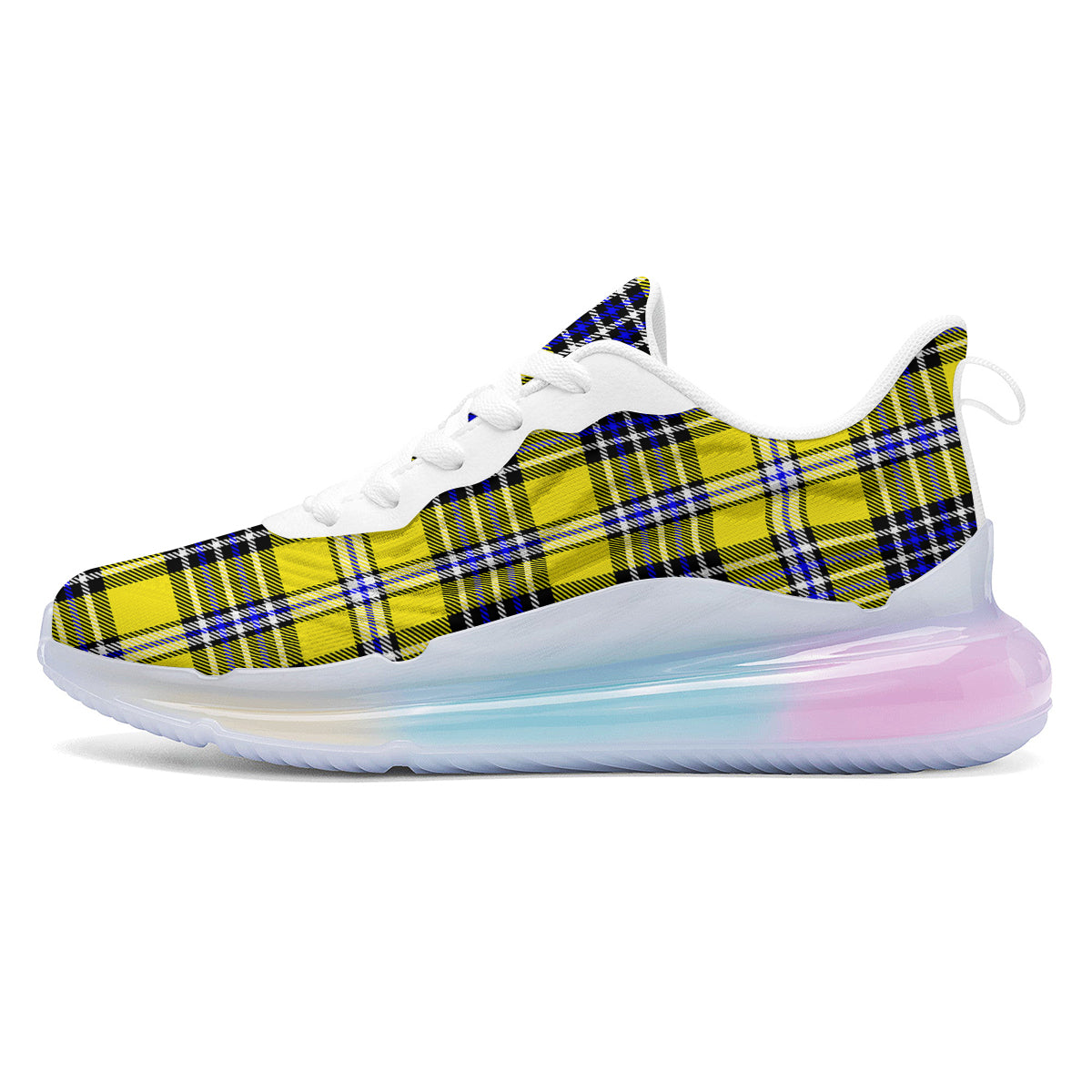Blue Tartan And Black Yellow Print Pattern Running Sneakers-grizzshop