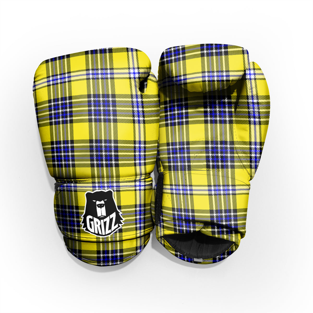 Blue Tartan And Black Yellow Print Pattern Pro Boxing Glove