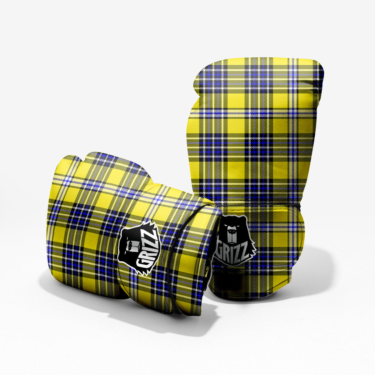 Blue Tartan And Black Yellow Print Pattern Pro Boxing Glove