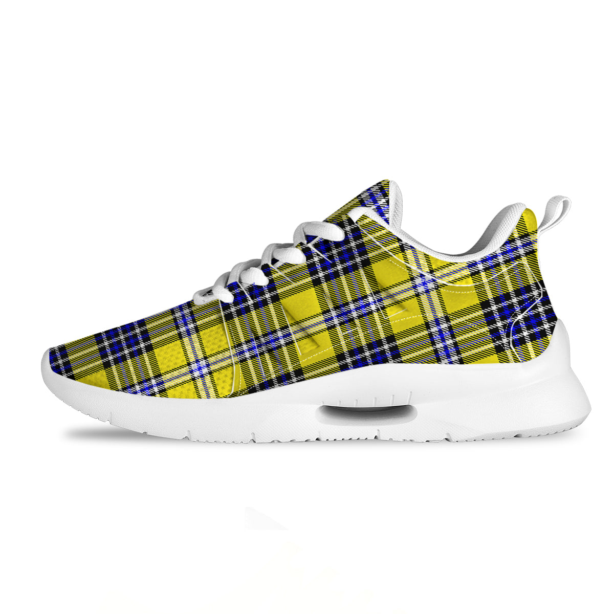 Blue Tartan And Black Yellow Print Pattern Tennis Shoes-grizzshop
