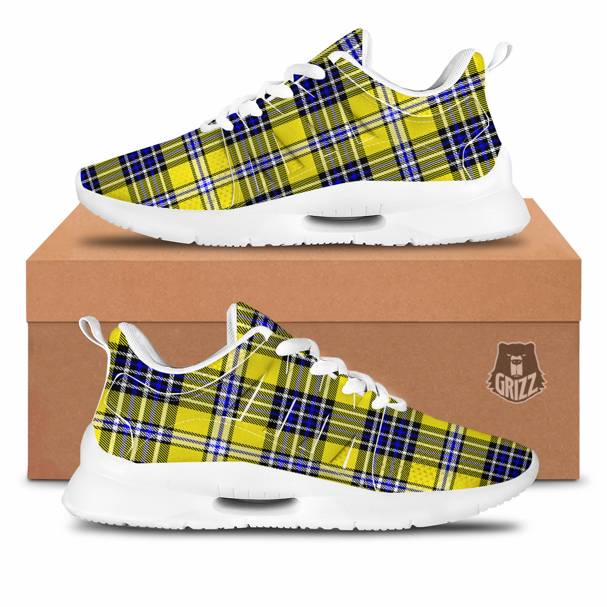 Blue Tartan And Black Yellow Print Pattern Tennis Shoes-grizzshop
