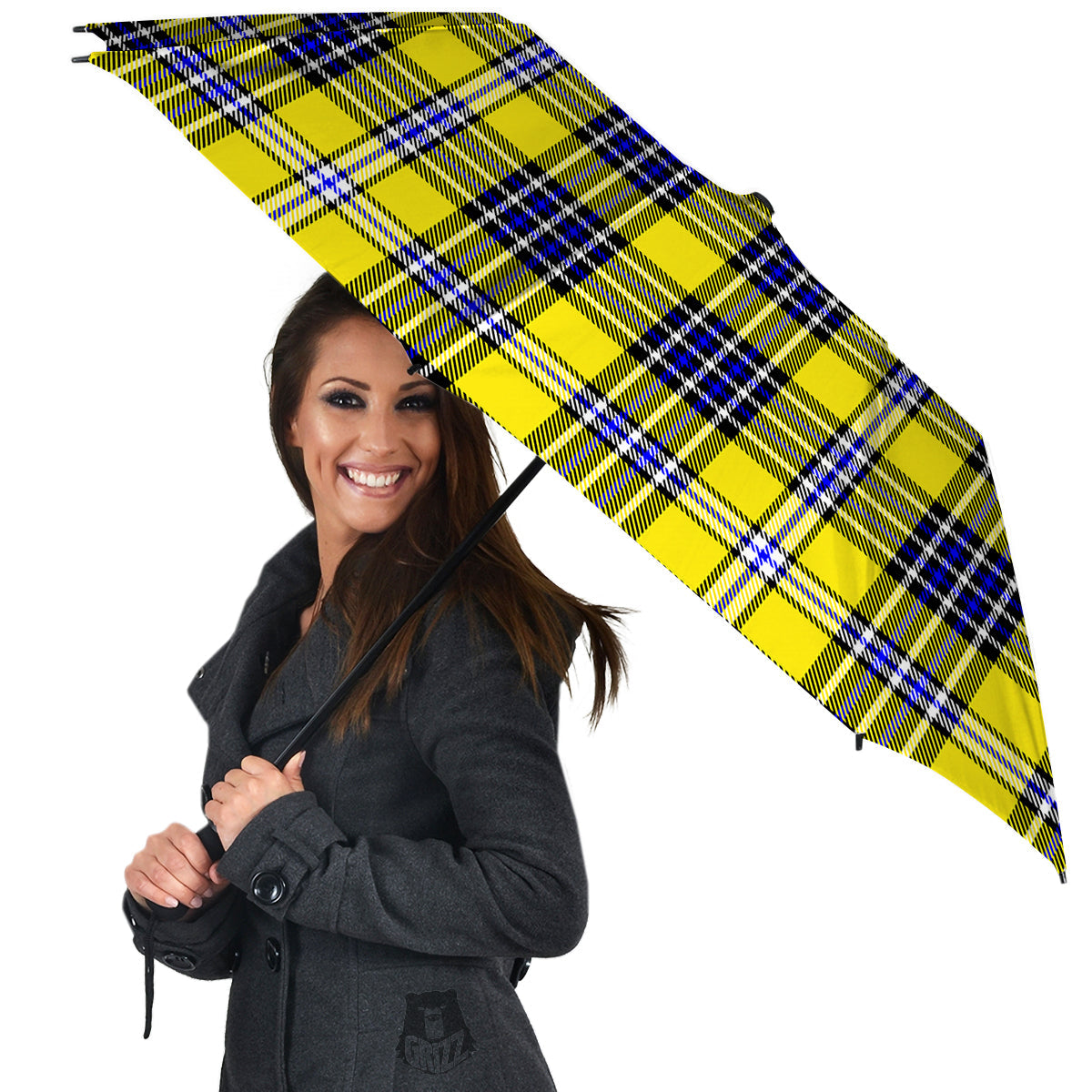 Blue Tartan And Black Yellow Print Pattern Umbrella-grizzshop