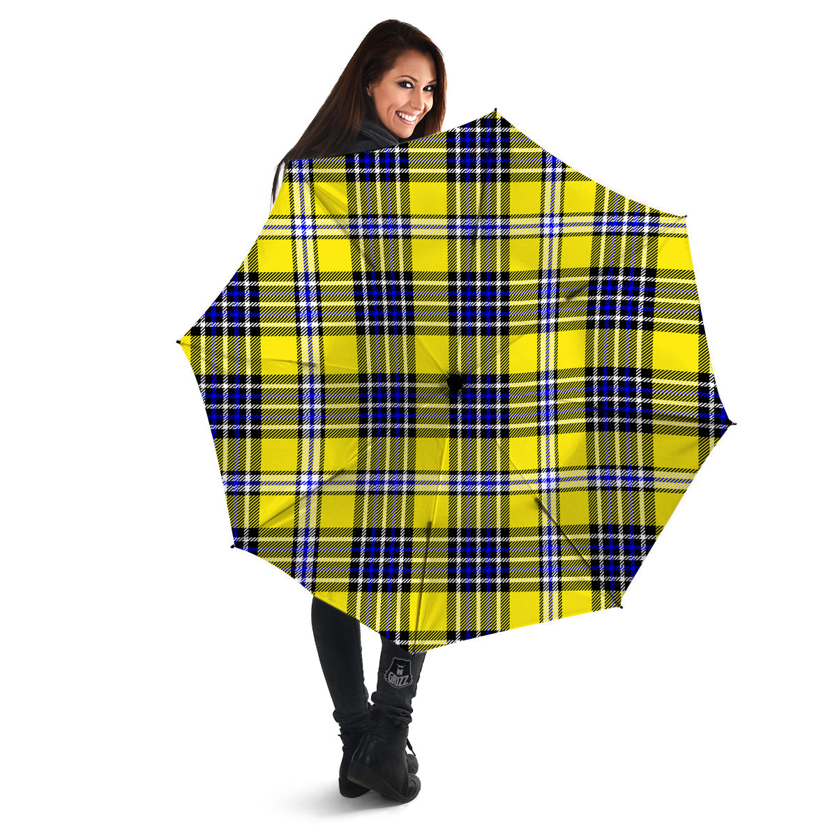 Blue Tartan And Black Yellow Print Pattern Umbrella-grizzshop