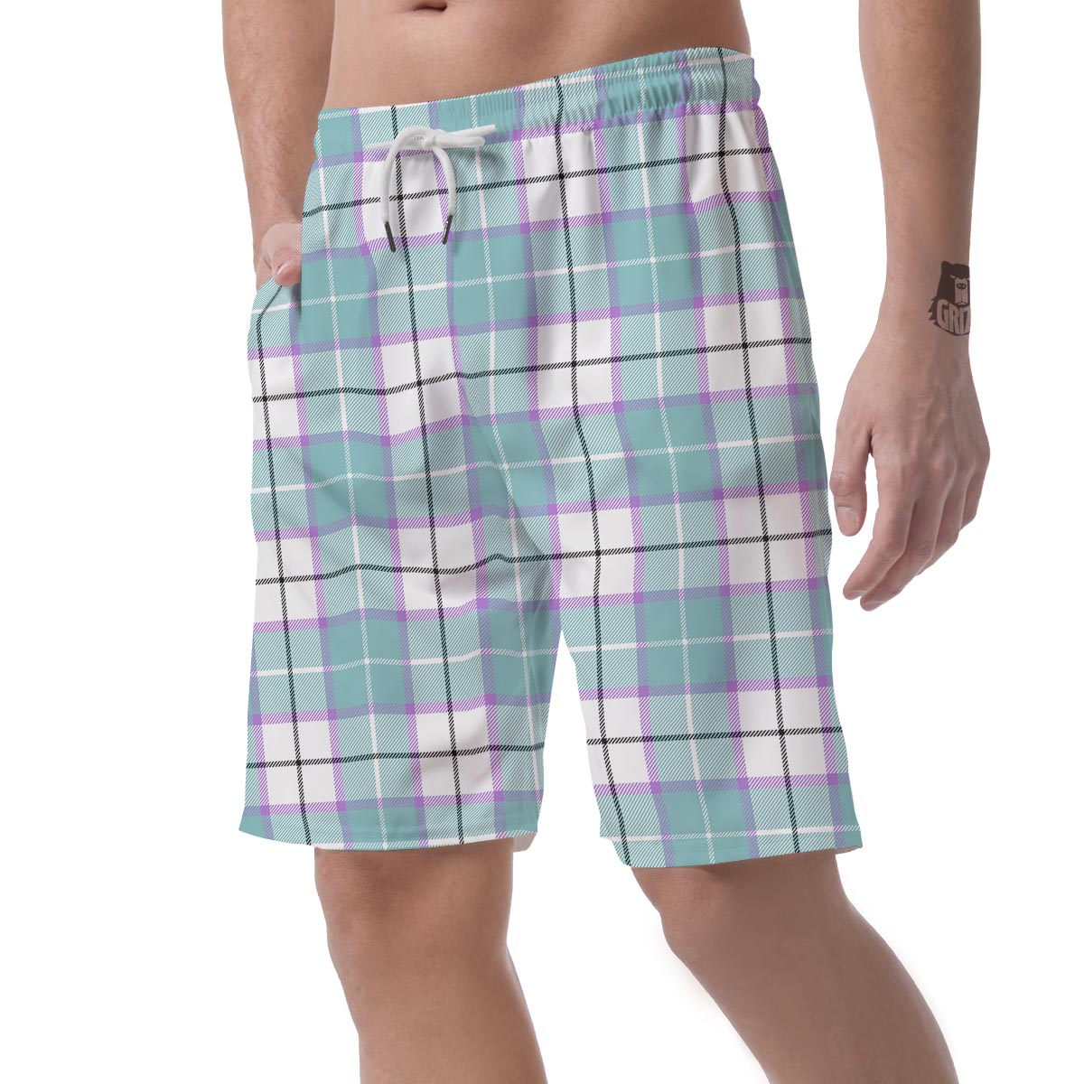 Blue Tartan Plaid Men's Shorts-grizzshop