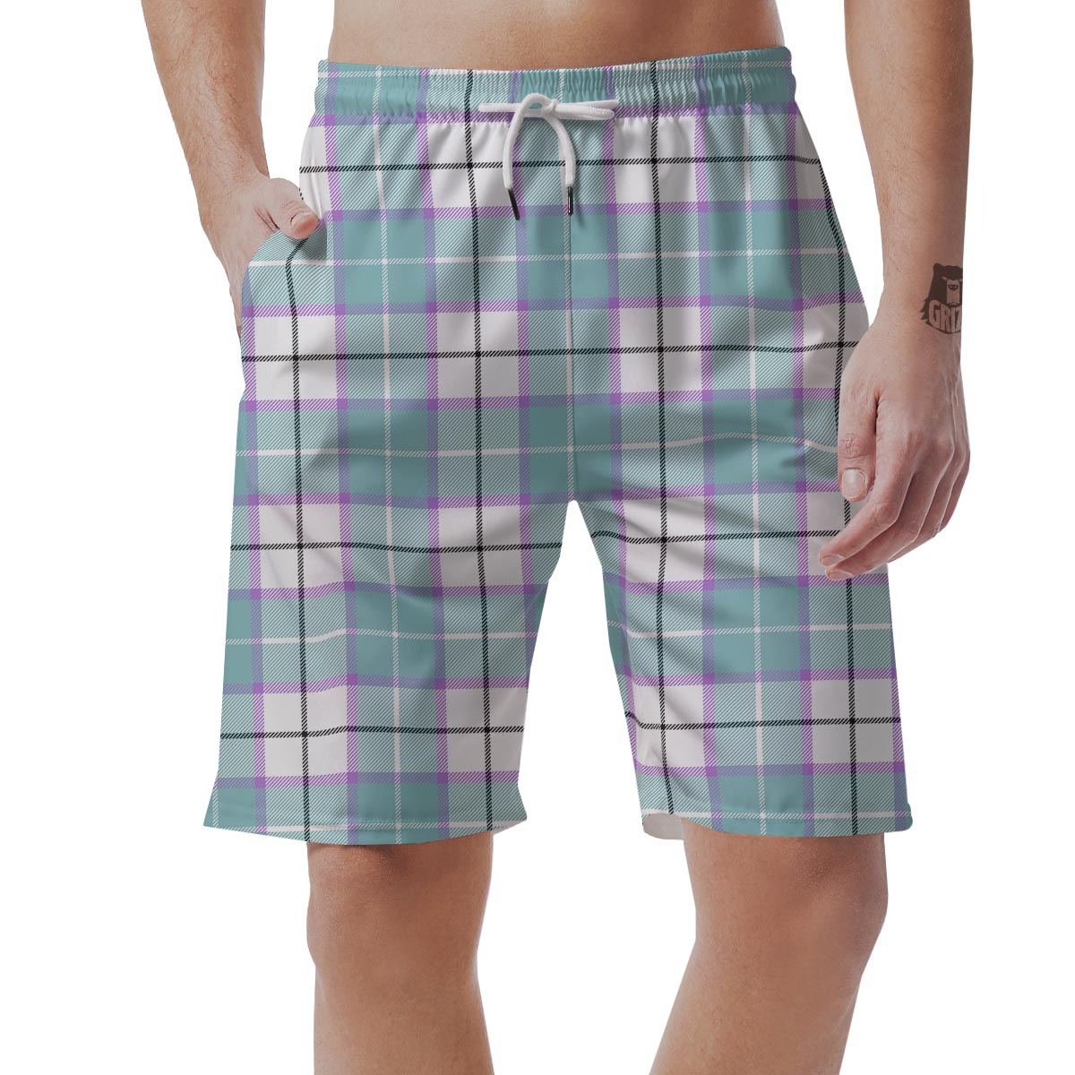 Blue Tartan Plaid Men's Shorts-grizzshop