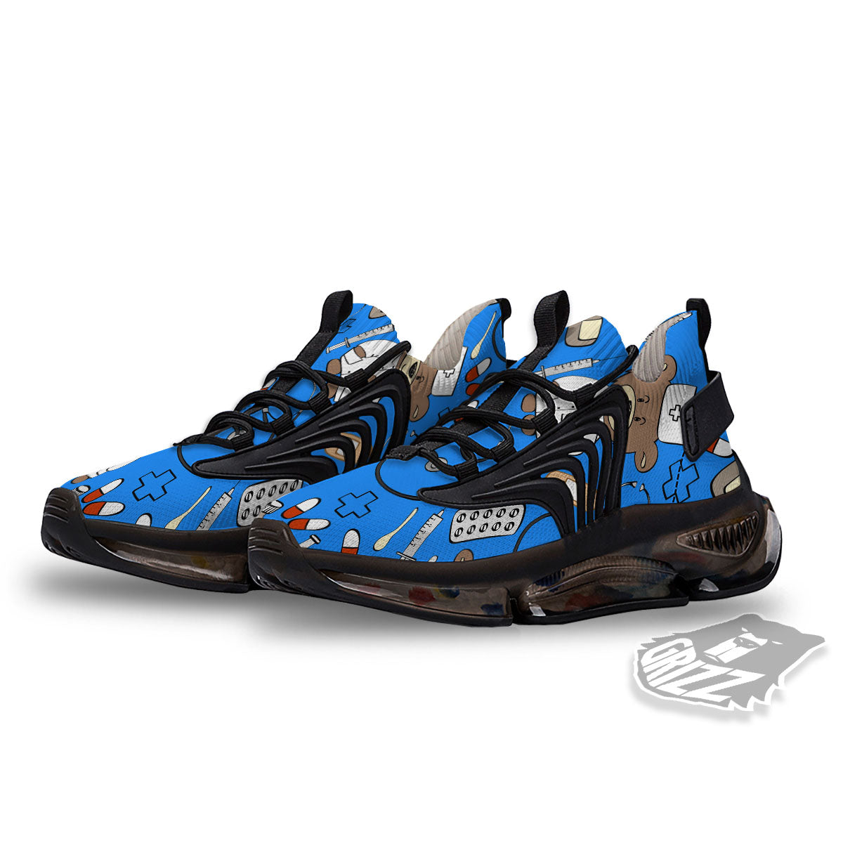Blue Teddy Bear Nurse Black Gym Shoes-grizzshop