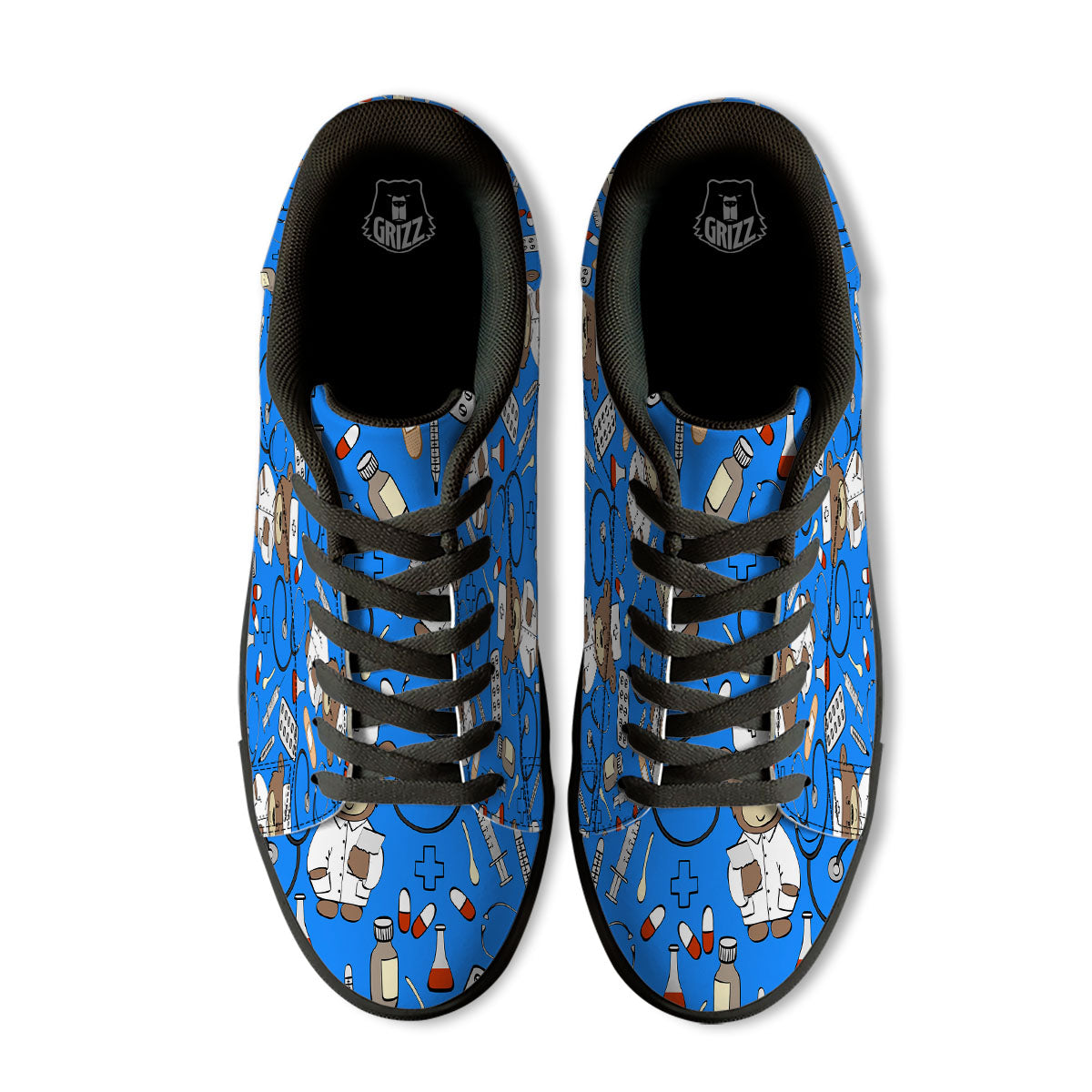Blue Teddy Bear Nurse Black Low Top Sneakers-grizzshop