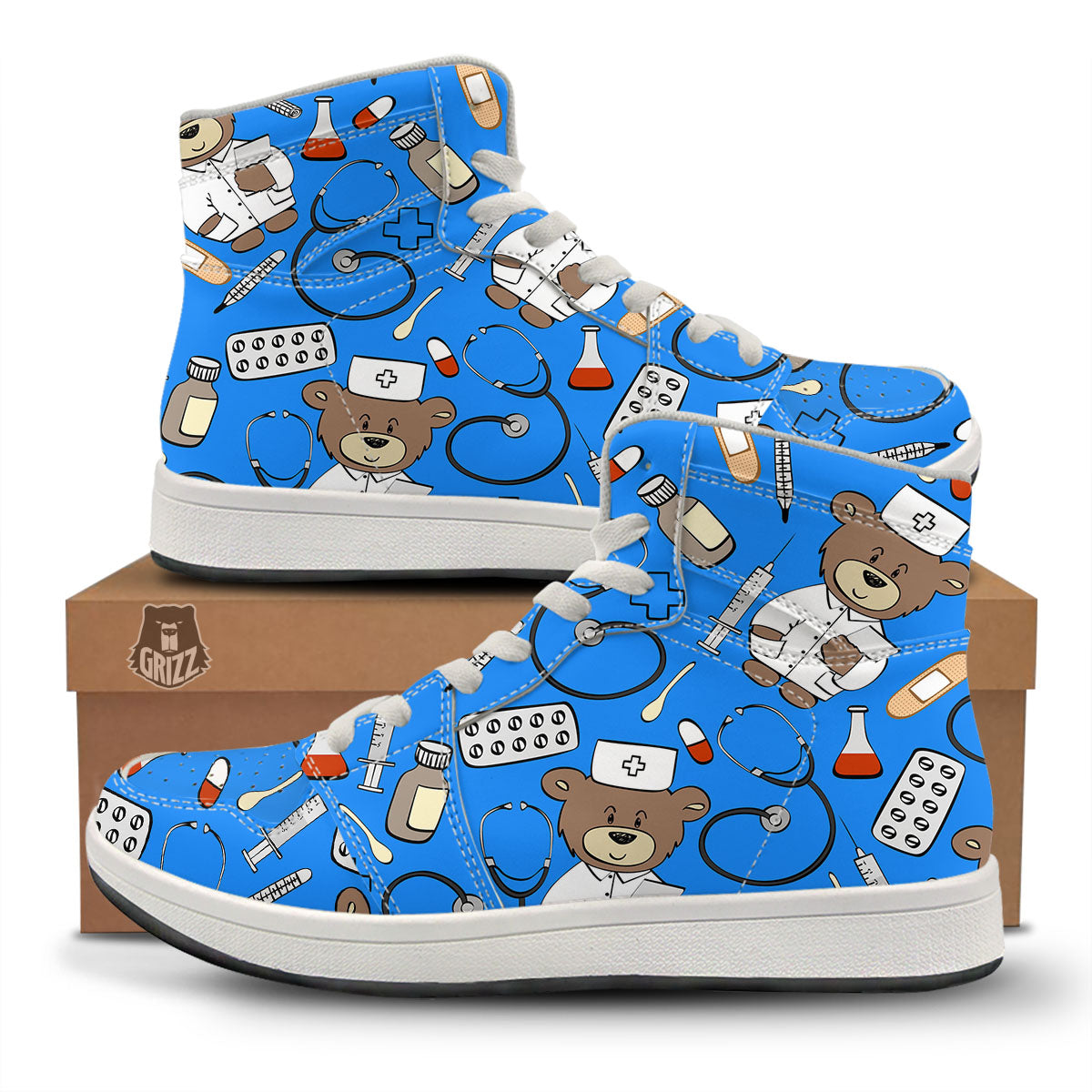 Blue Teddy Bear Nurse High Top Sneakers-grizzshop