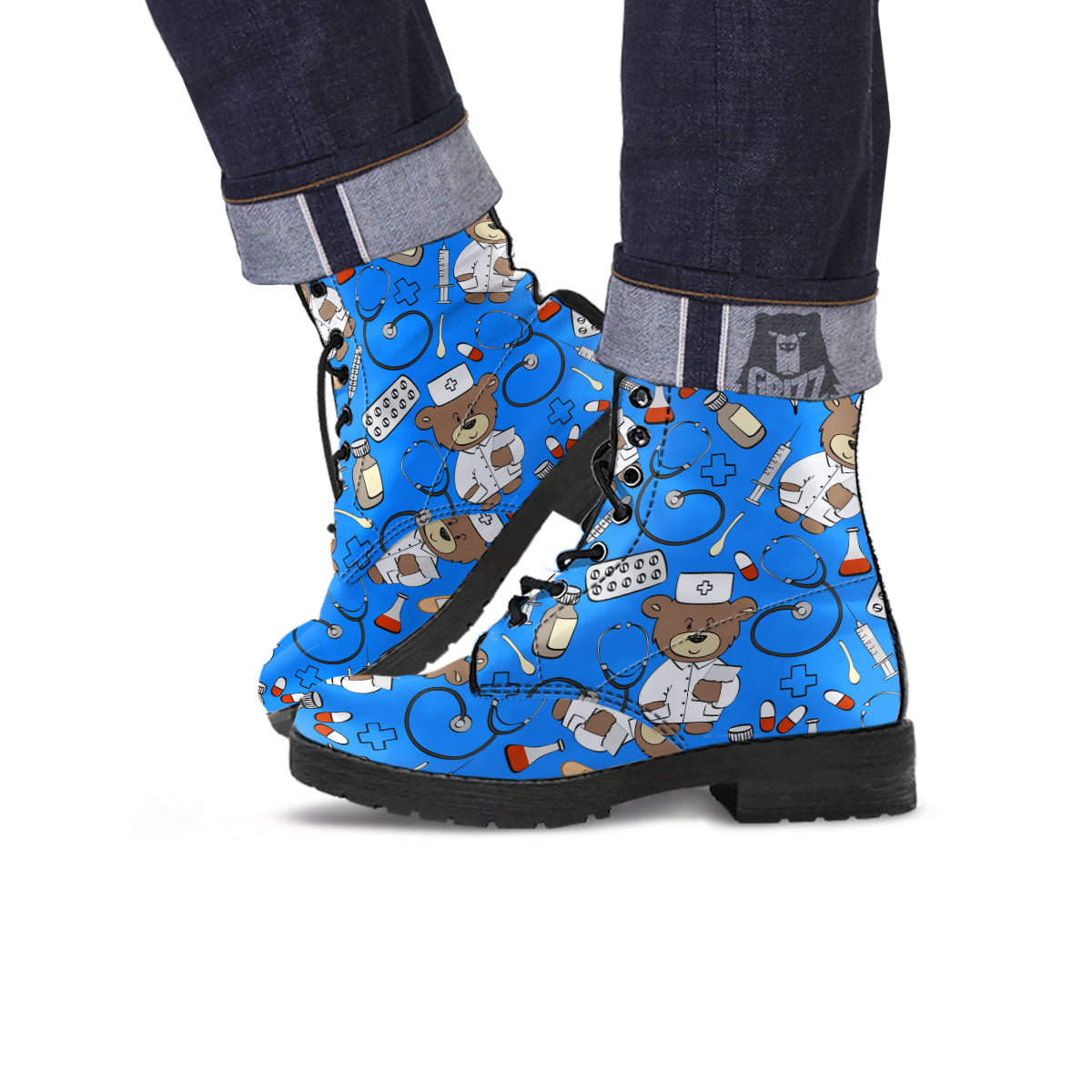 Blue Teddy Bear Nurse Leather Boots-grizzshop