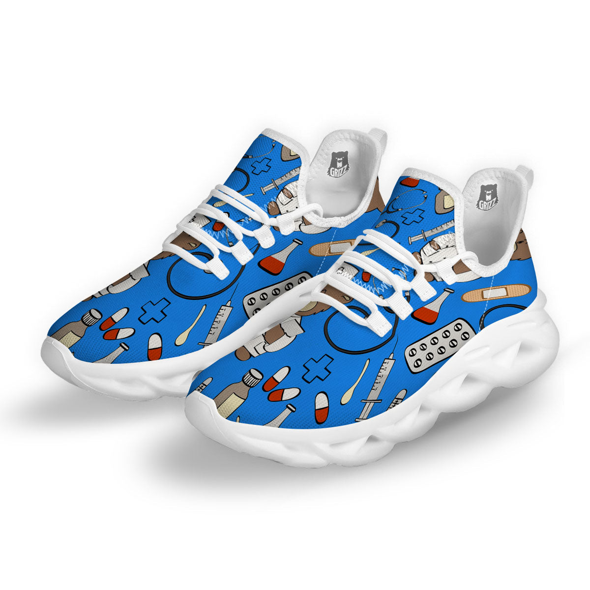 Blue Teddy Bear Nurse White Running Shoes-grizzshop