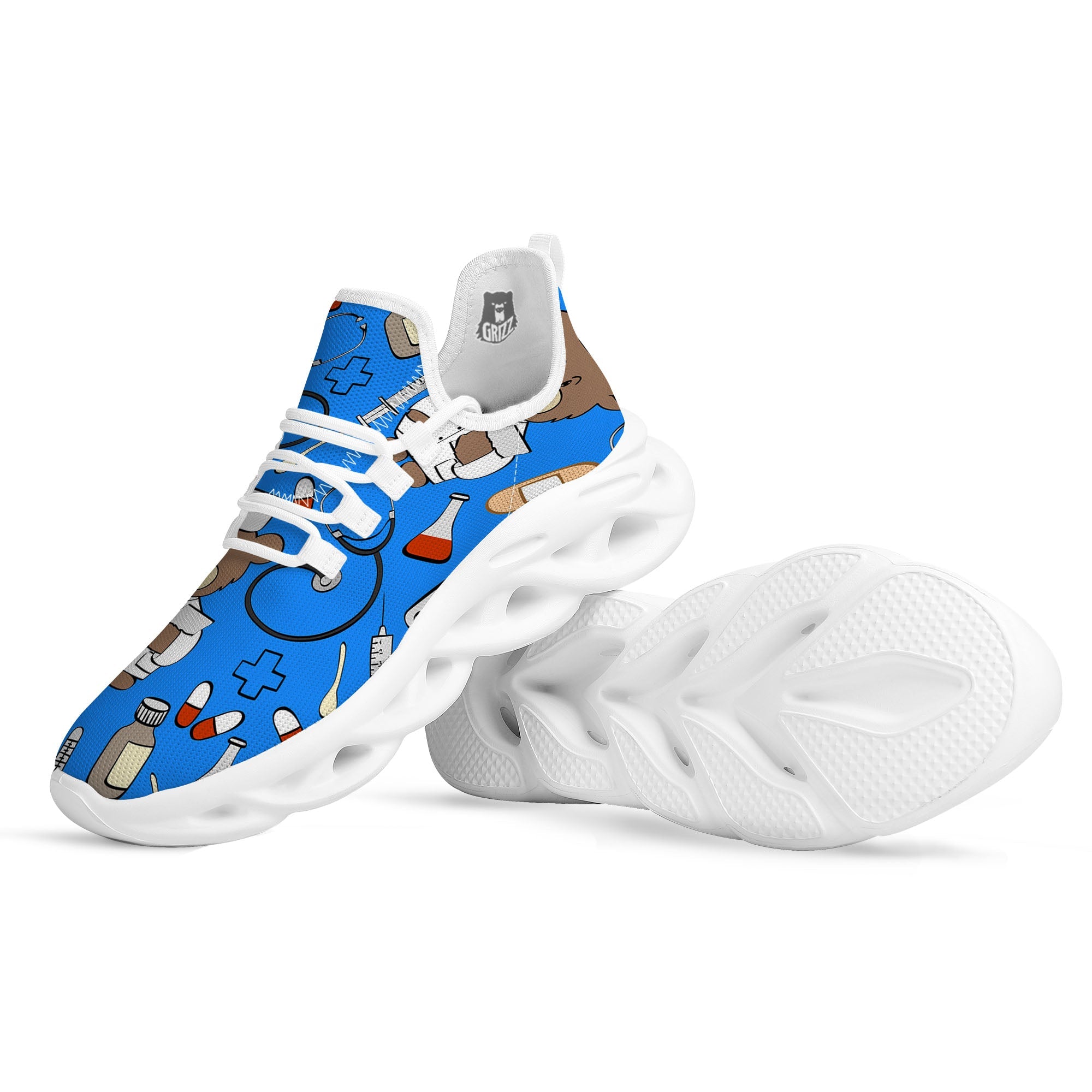 Blue Teddy Bear Nurse White Running Shoes-grizzshop