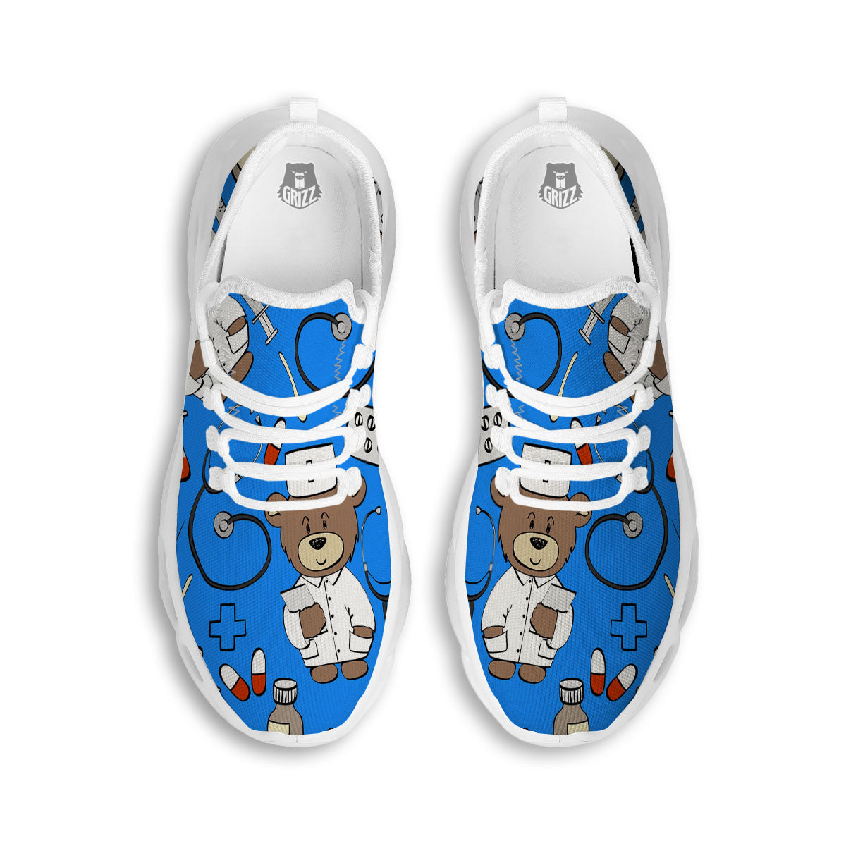 Blue Teddy Bear Nurse White Running Shoes-grizzshop