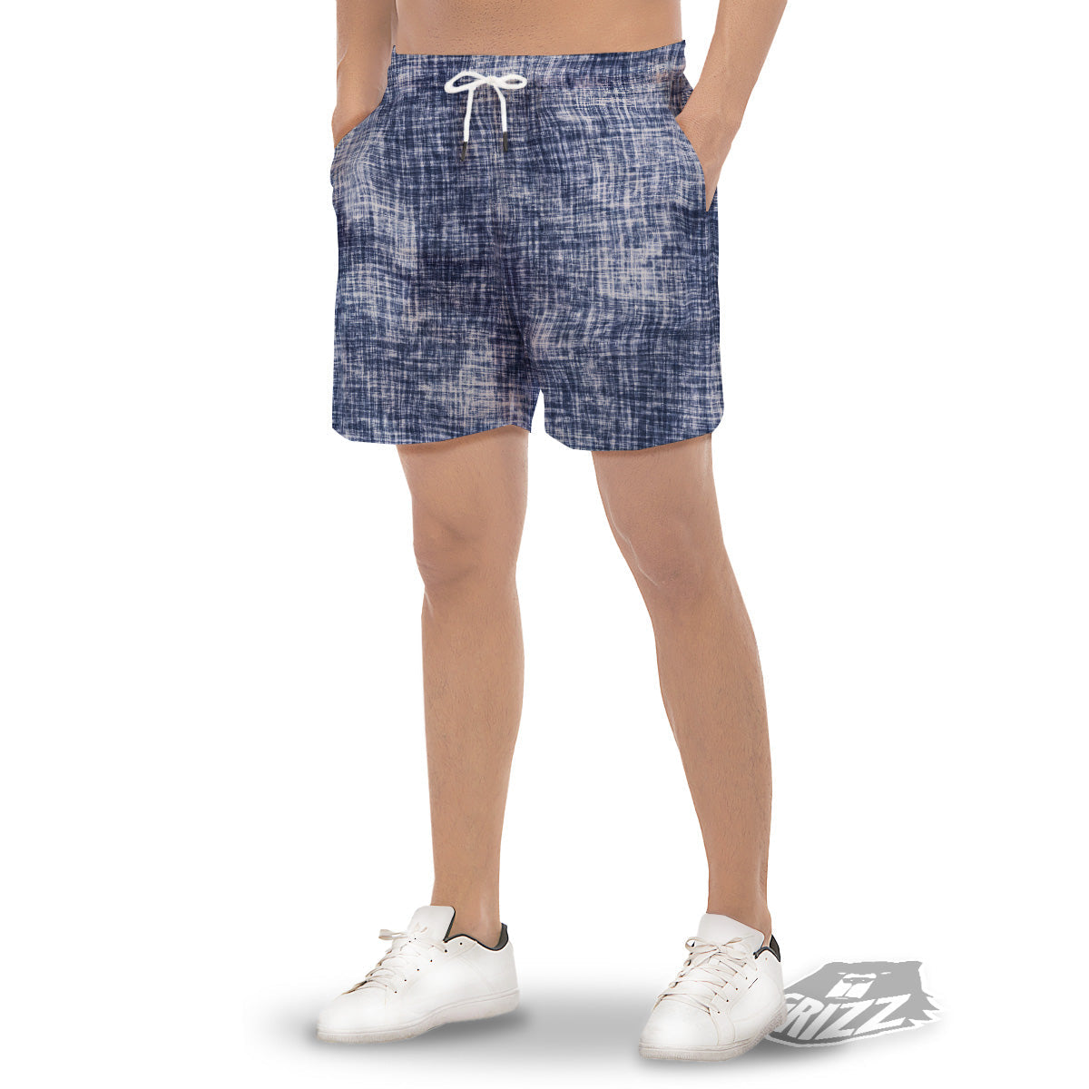 Blue Tie Dye Acid Wash Print Men's Gym Shorts-grizzshop