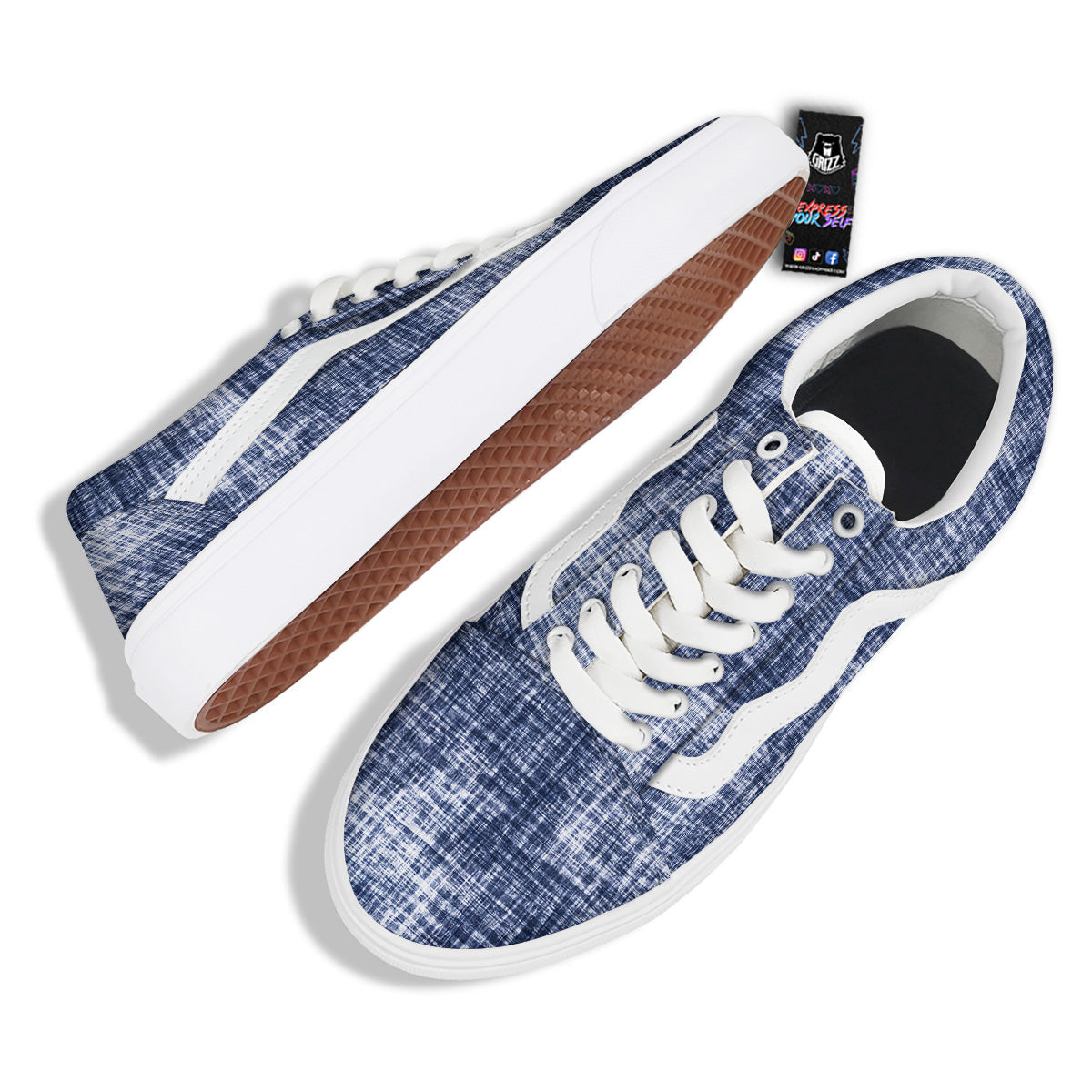 Blue Tie Dye Acid Wash Print Skate Shoes-grizzshop
