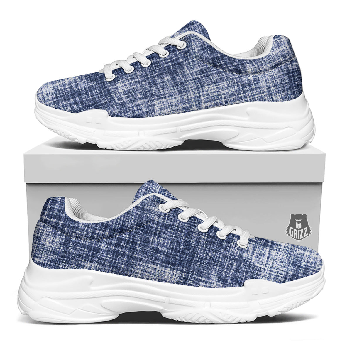 Blue Tie Dye Acid Wash Print White Chunky Shoes-grizzshop