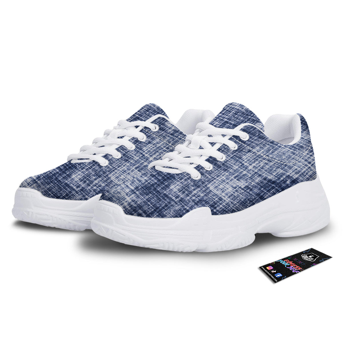 Blue Tie Dye Acid Wash Print White Chunky Shoes-grizzshop