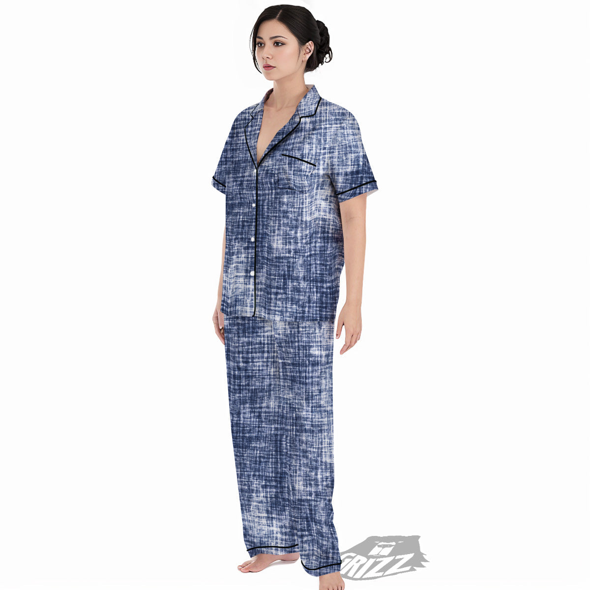 Blue Tie Dye Acid Wash Print Women's Pajamas Set-grizzshop