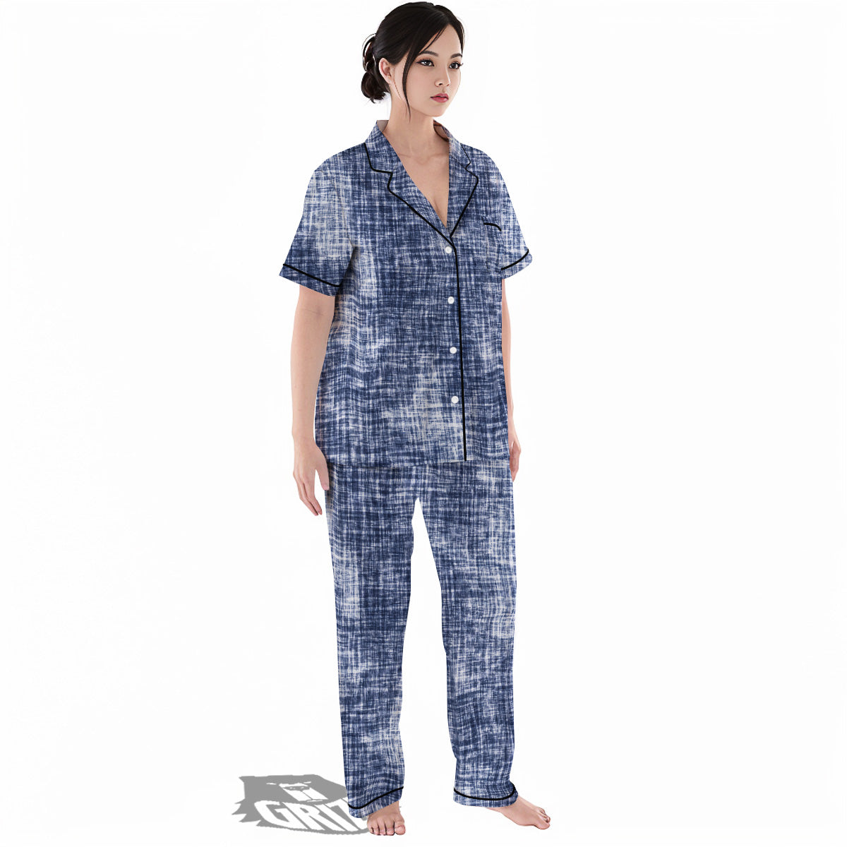Blue Tie Dye Acid Wash Print Women's Pajamas Set-grizzshop