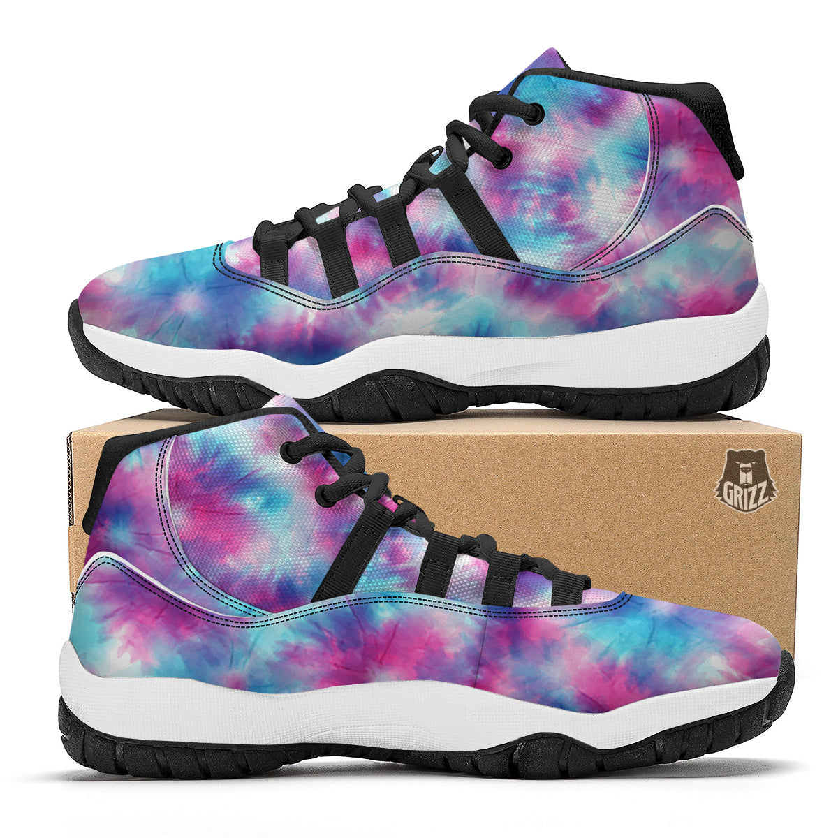 Blue Tie Dye Shibori Black Bball Shoes-grizzshop