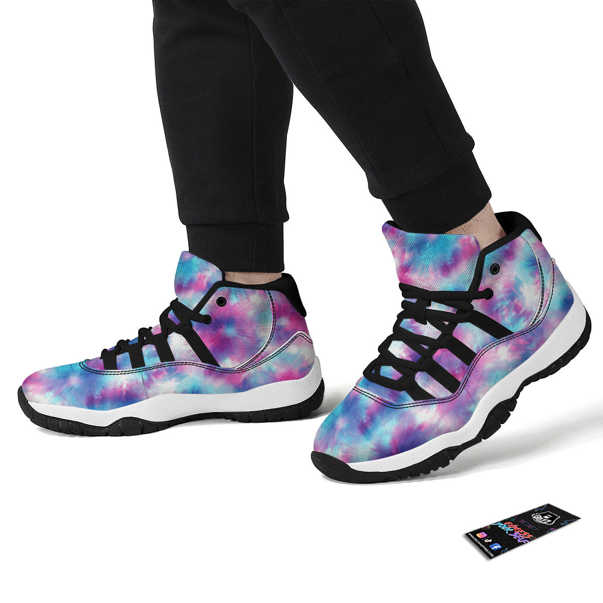 Blue Tie Dye Shibori Black Bball Shoes-grizzshop