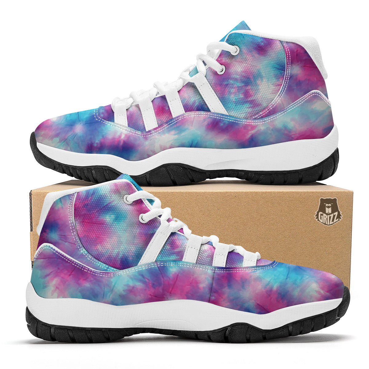 Blue Tie Dye Shibori White Bball Shoes-grizzshop