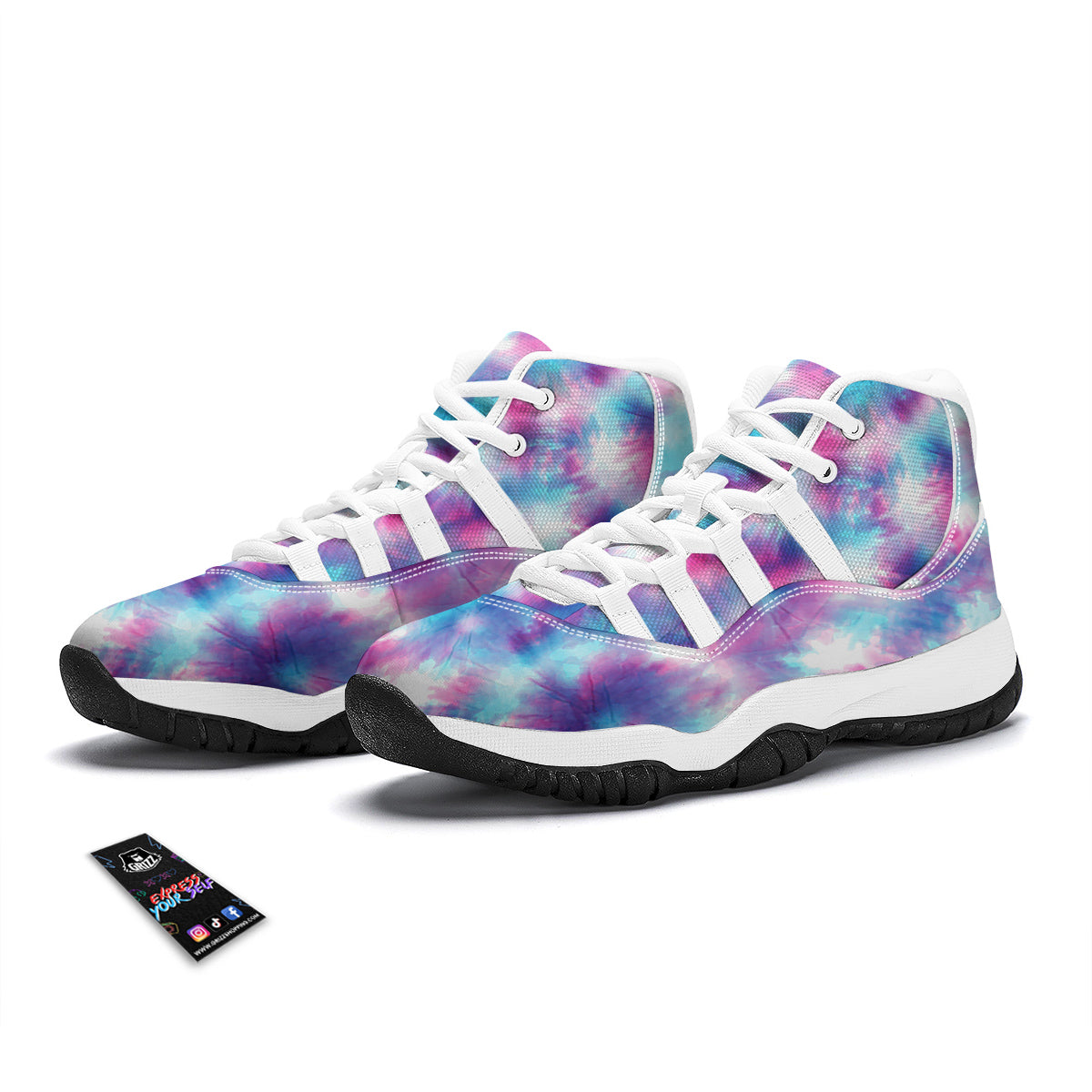 Blue Tie Dye Shibori White Bball Shoes-grizzshop