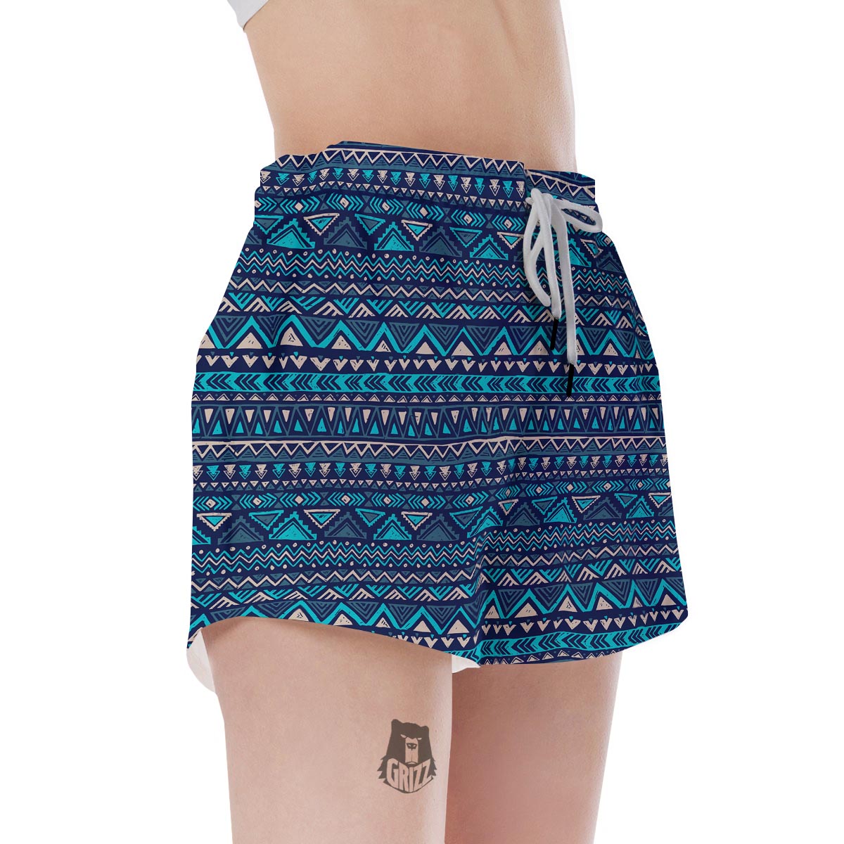 Blue Tribal Aztec Hand Drawn Women's Shorts-grizzshop