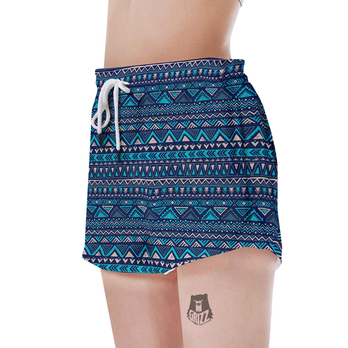Blue Tribal Aztec Hand Drawn Women's Shorts-grizzshop