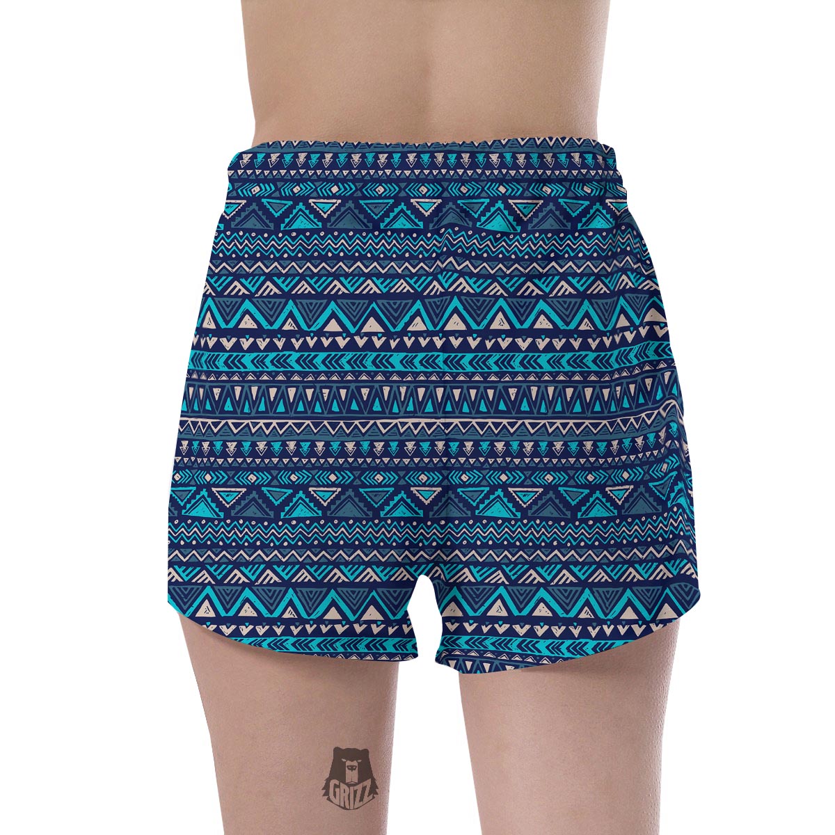 Blue Tribal Aztec Hand Drawn Women's Shorts-grizzshop
