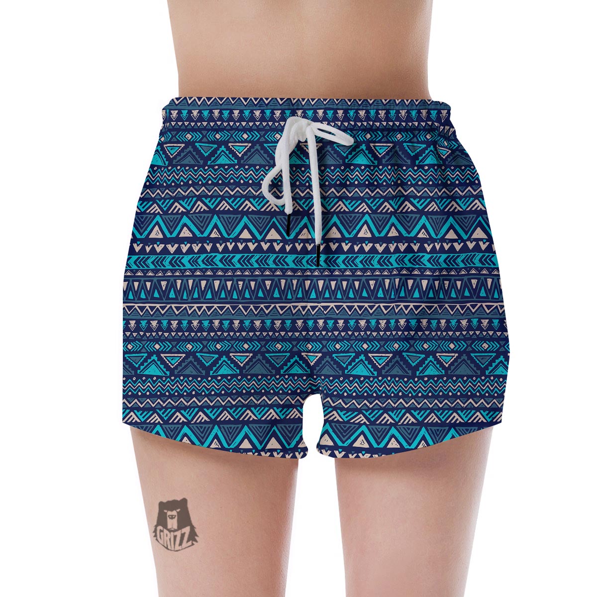 Blue Tribal Aztec Hand Drawn Women's Shorts-grizzshop