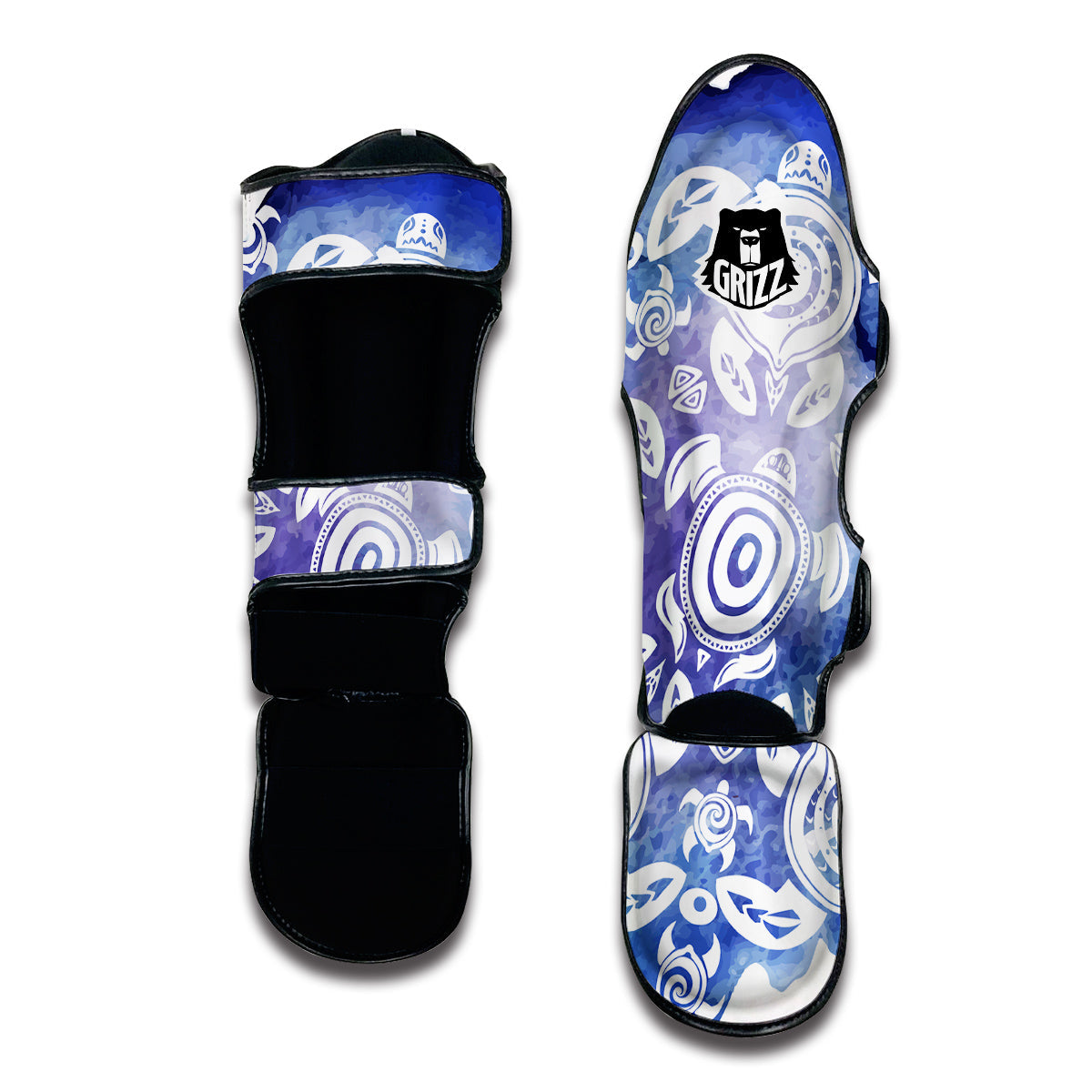 Blue Tribal Turtle Muay Thai Shin Guards-grizzshop