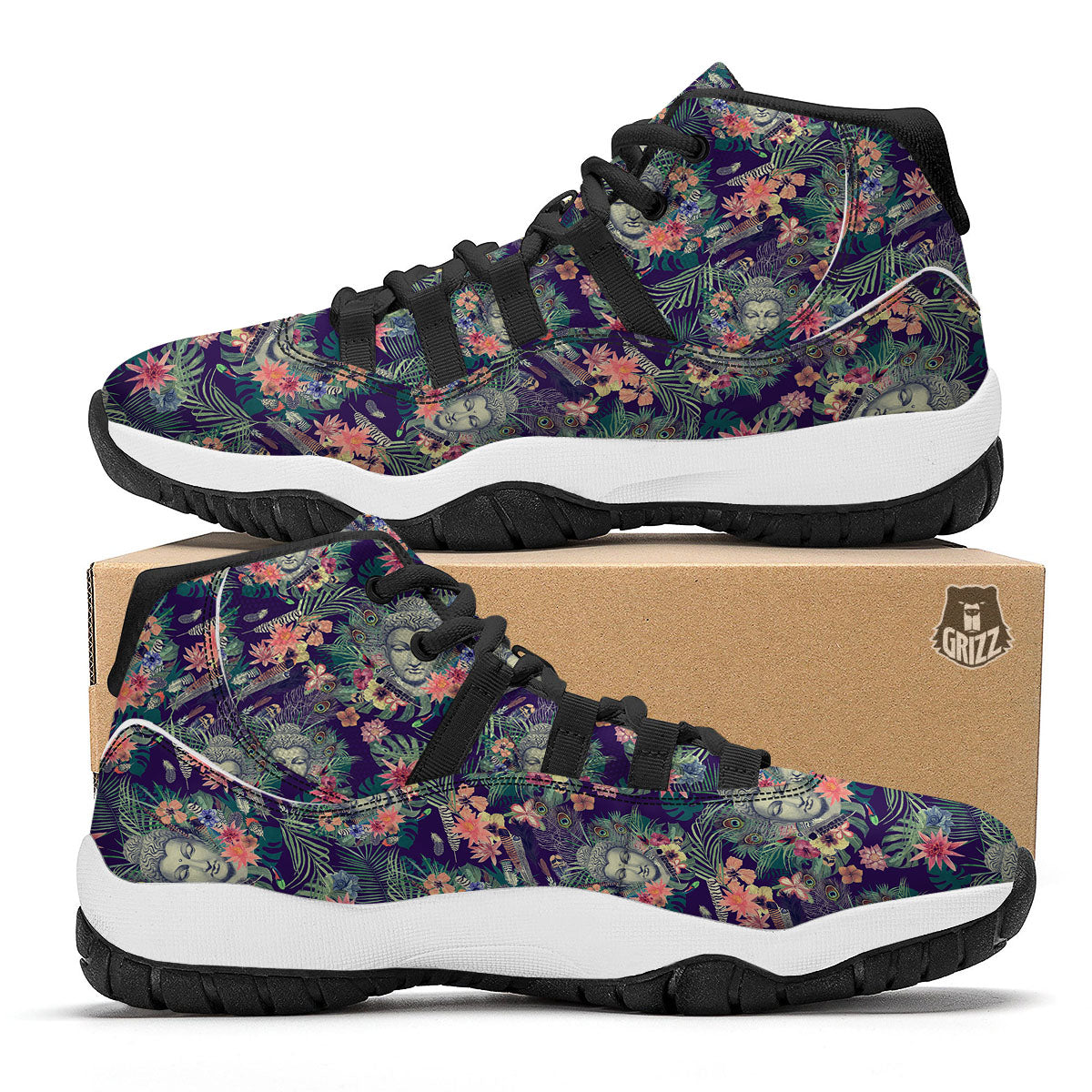 Blue Tropical Buddha Black Bball Shoes-grizzshop