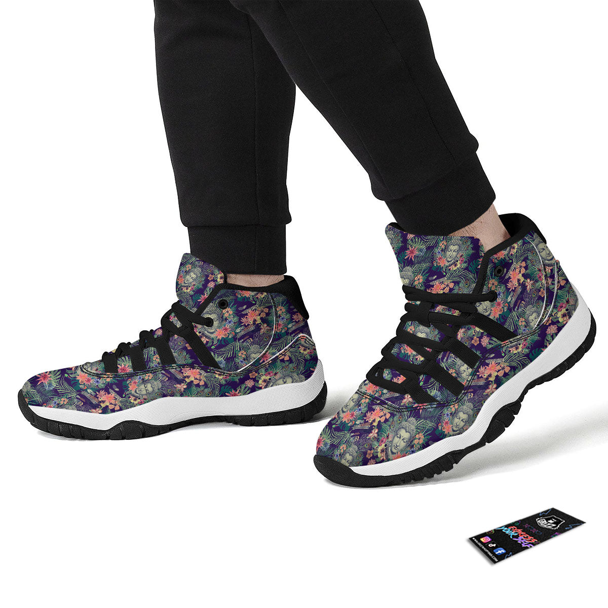 Blue Tropical Buddha Black Bball Shoes-grizzshop