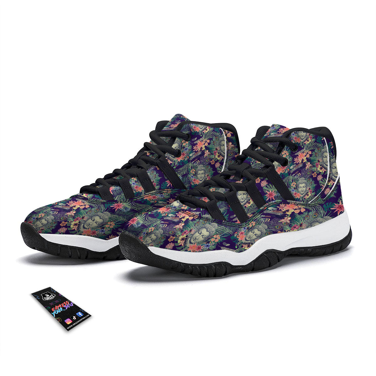 Blue Tropical Buddha Black Bball Shoes-grizzshop