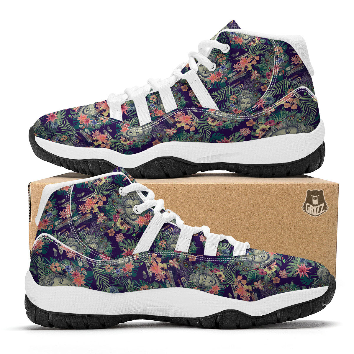 Blue Tropical Buddha White Bball Shoes-grizzshop