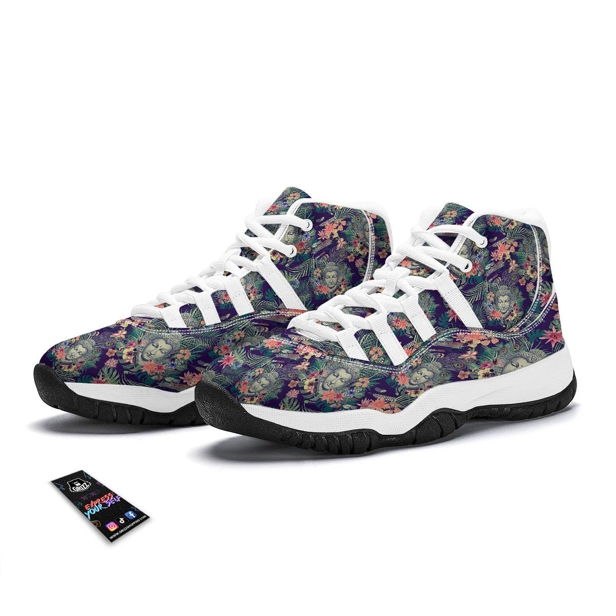 Blue Tropical Buddha White Bball Shoes-grizzshop