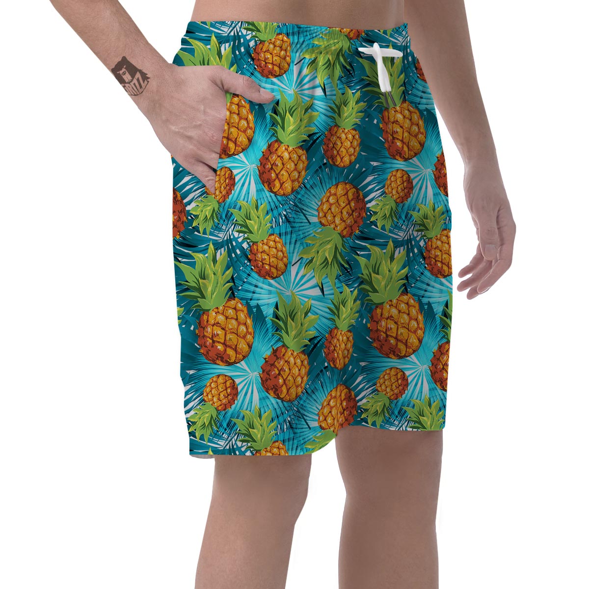 Blue Tropical Hawaiian Pineapple Print Men's Shorts-grizzshop