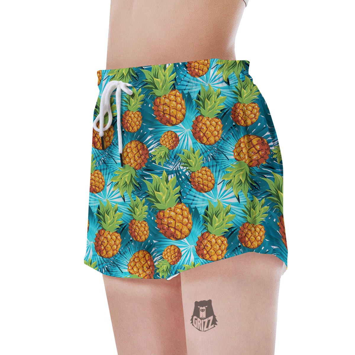 Blue Tropical Hawaiian Pineapple Print Women's Shorts-grizzshop