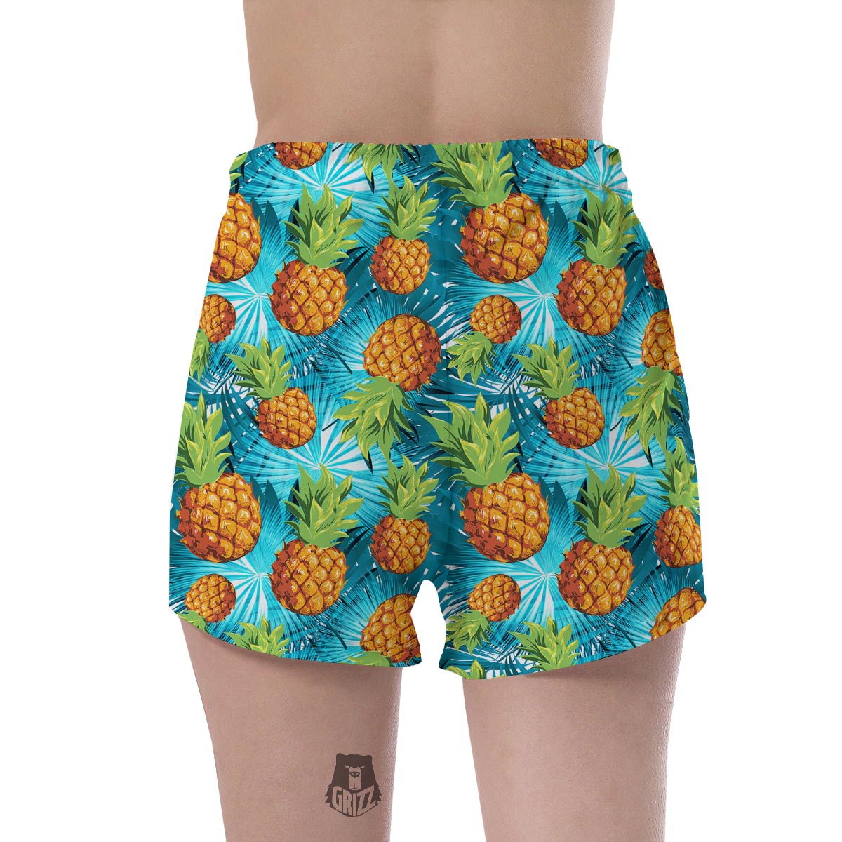Blue Tropical Hawaiian Pineapple Print Women's Shorts-grizzshop