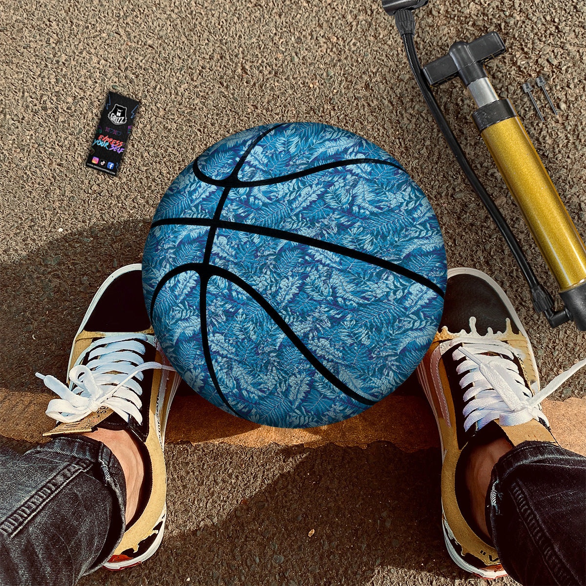 Blue Tropical Leaves Print Basketball-grizzshop