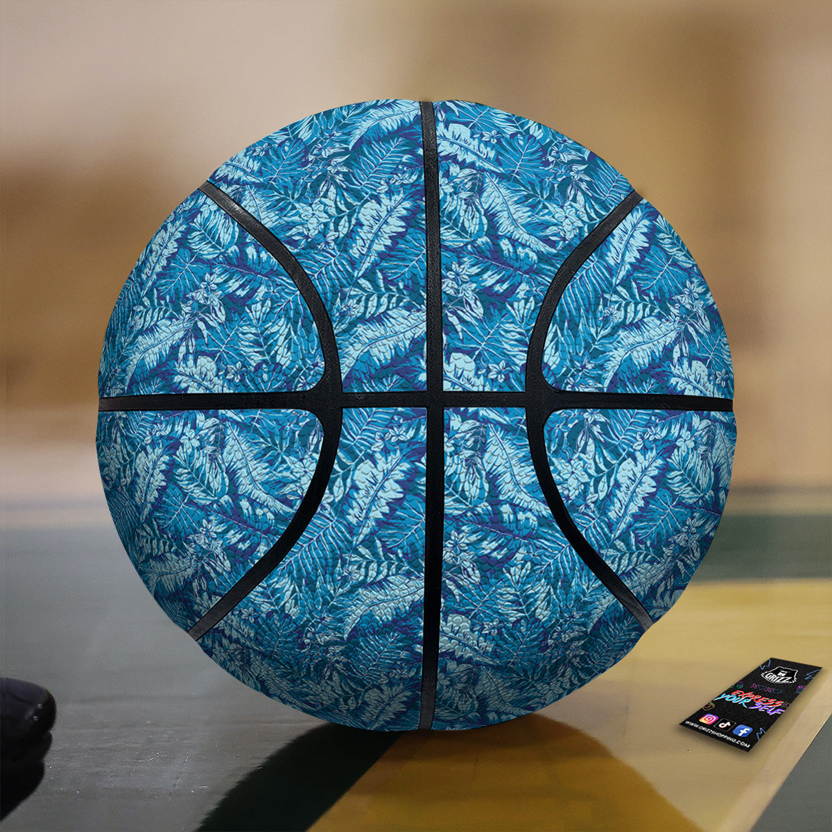 Blue Tropical Leaves Print Basketball-grizzshop