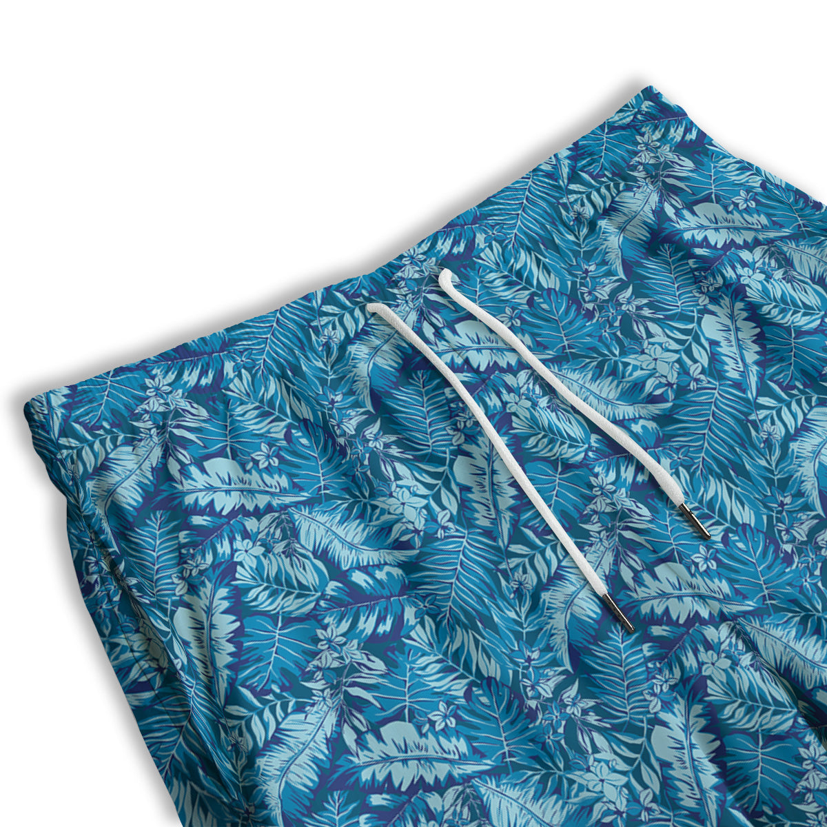 Blue Tropical Leaves Print Men's Athletic Shorts-grizzshop